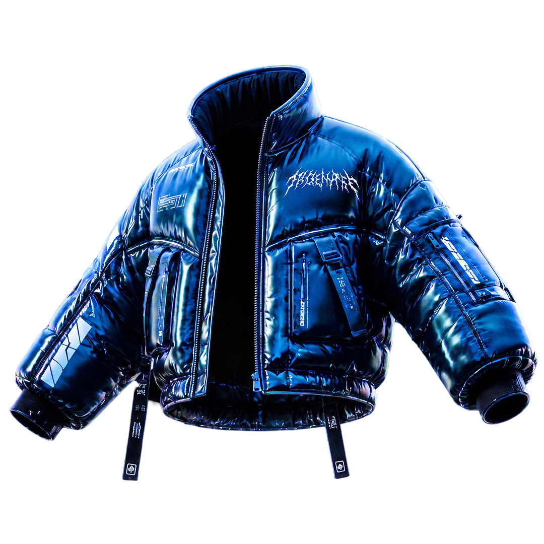 Chaqueta técnica negra con reflejos azul cobalto